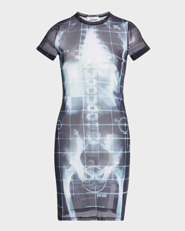 Squeletor X-Ray Printed Mesh Short-Sleeve Mini Dress